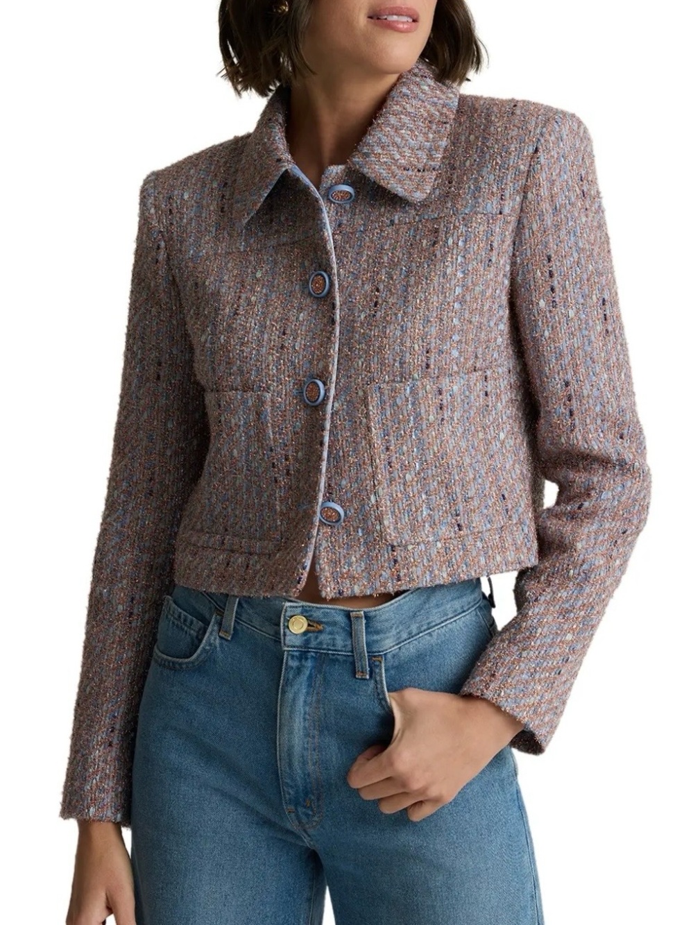 St. John NWT Lurex Tweed Jacket in Powder Blue
